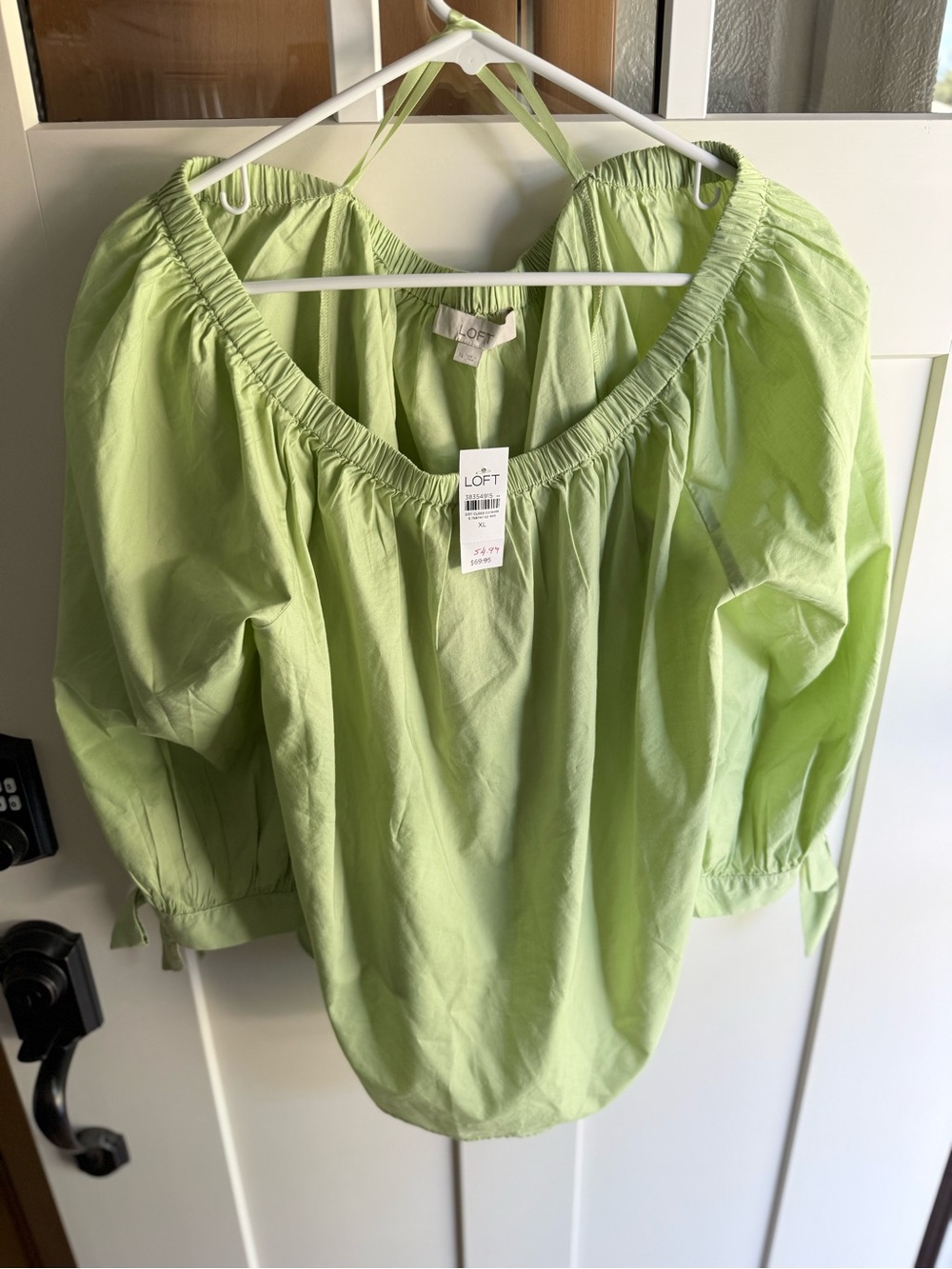 LOFT Light Lime Off-Shoulder Peasant Blouse